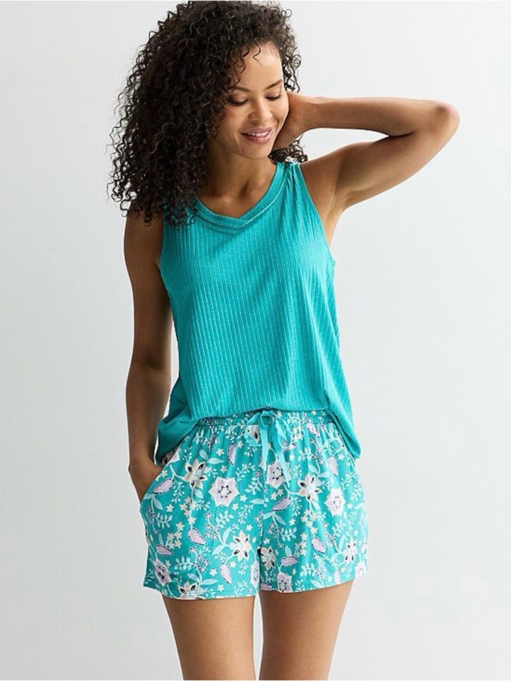 2 Pc Set Woman’s Tank Top & Pajamas Shorts Set Summer Pajamas Turquoise